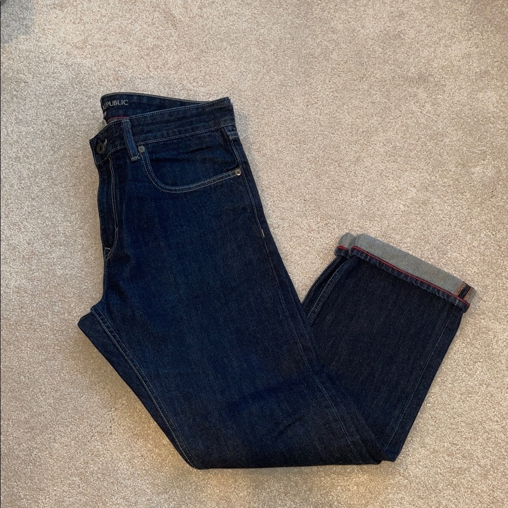 Banana Republic Men's Dark Blue Denim Slim Jeans 33x30 Red Thread at cuff